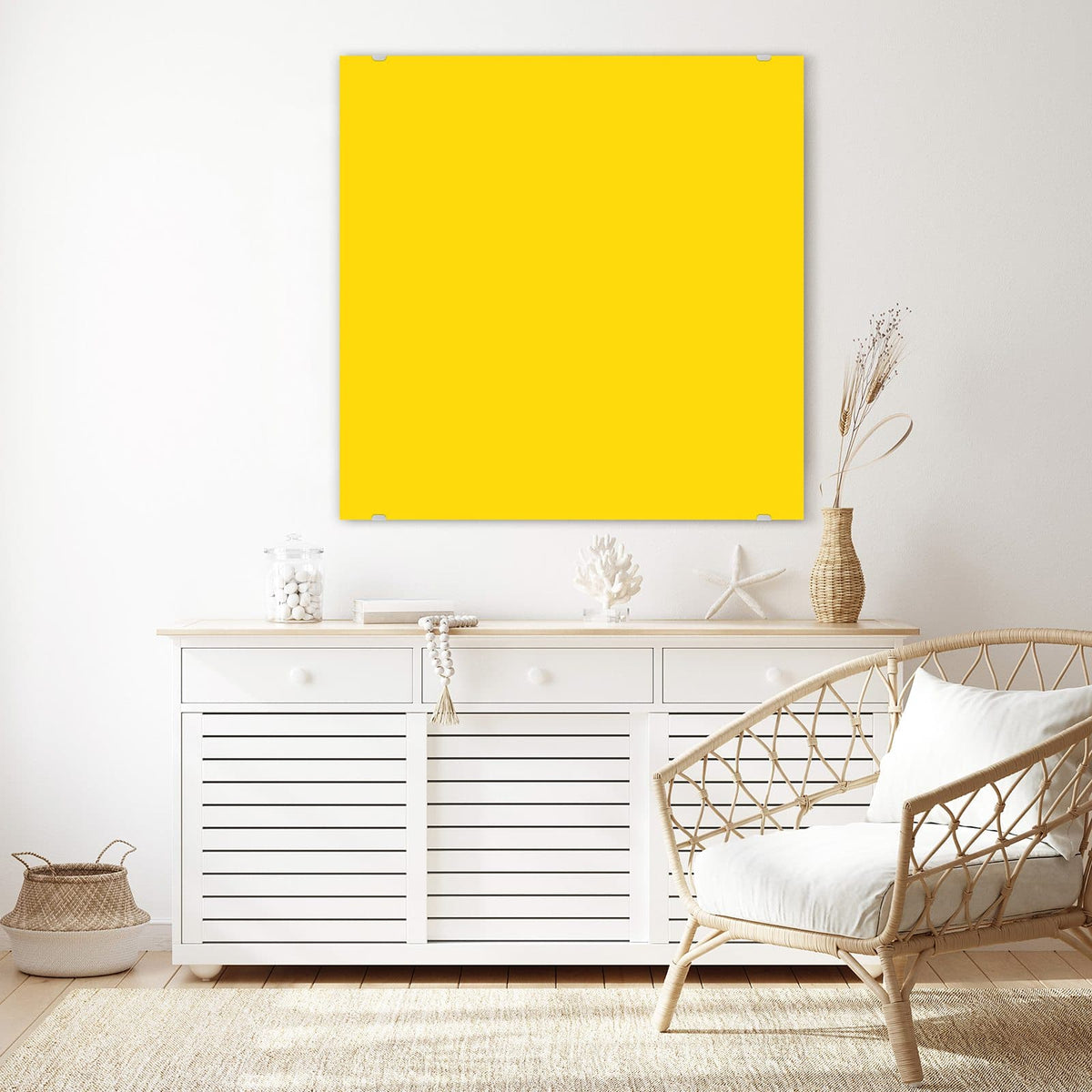 Echtglas, 4 mm – kein Acryl, keine Folie – Wandbild - Kanariengelb - Quadratisch