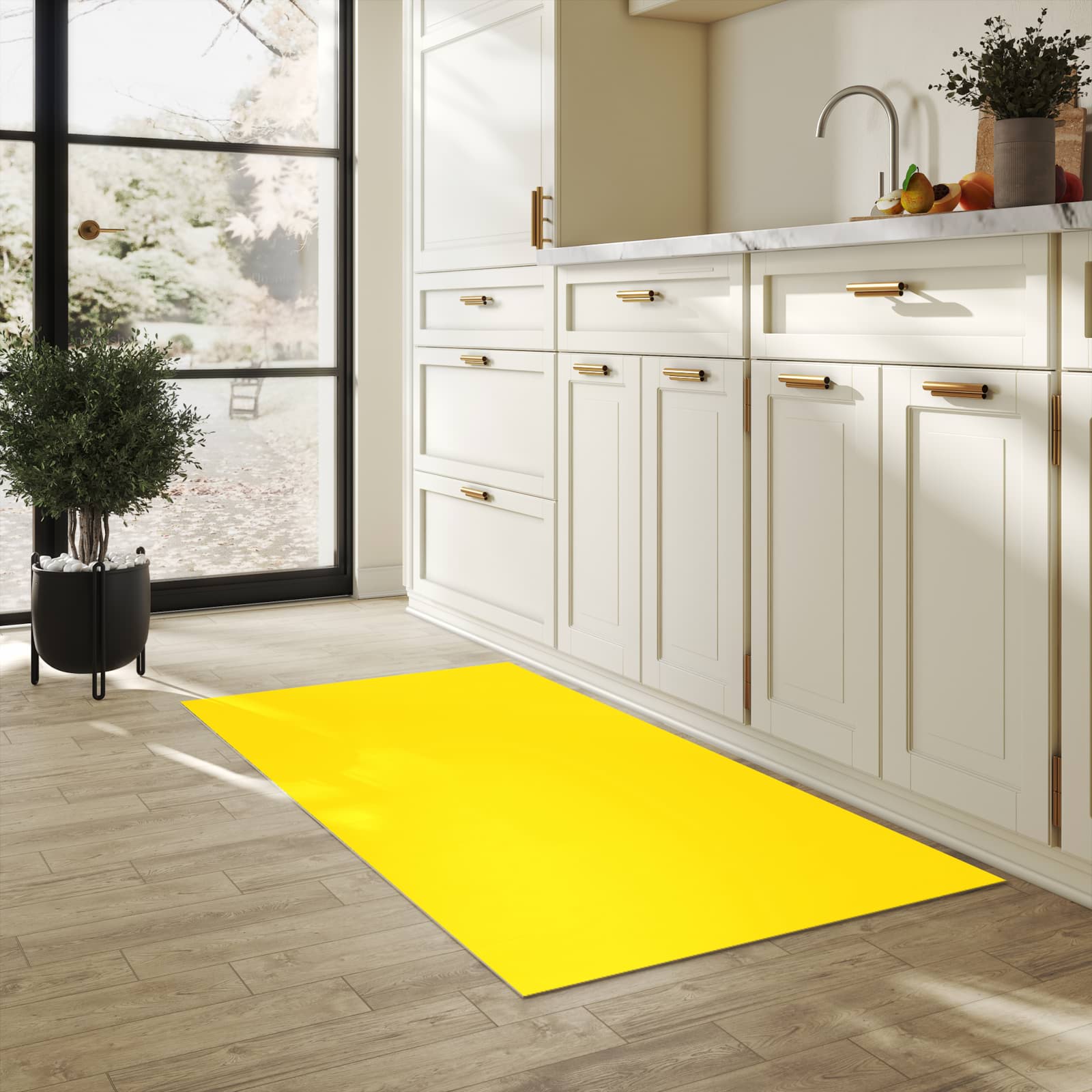 Rutschfester Küchenteppich mit Motiv Oranger Hintergrund III in heller Küche