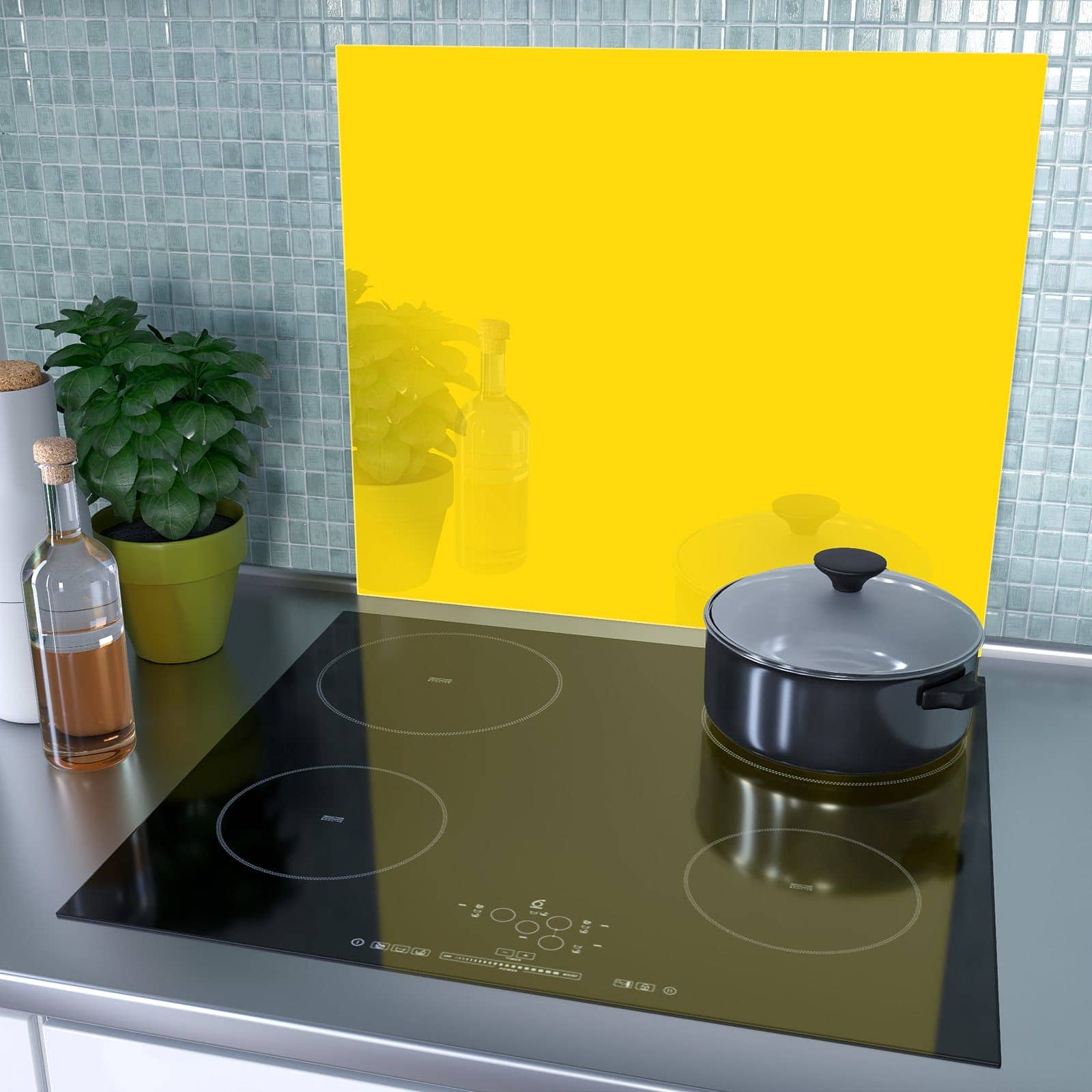 1-teilige Abdeckplatten für den Herd mit Oranger Hintergrund III-Motiv als Spritzschutz hinter dem Kochfeld