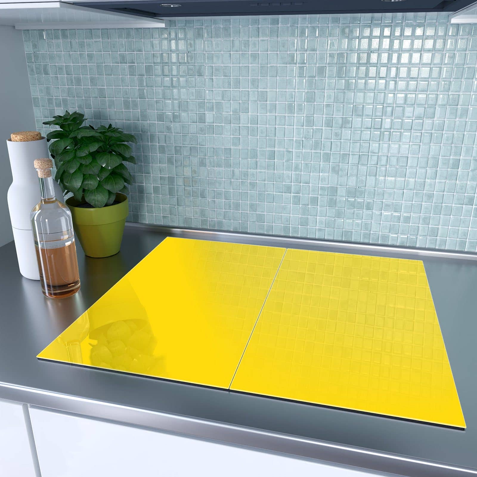 2-teilige Herdabdeckplatte mit Oranger Hintergrund III-Motiv auf dem Ceranfeld