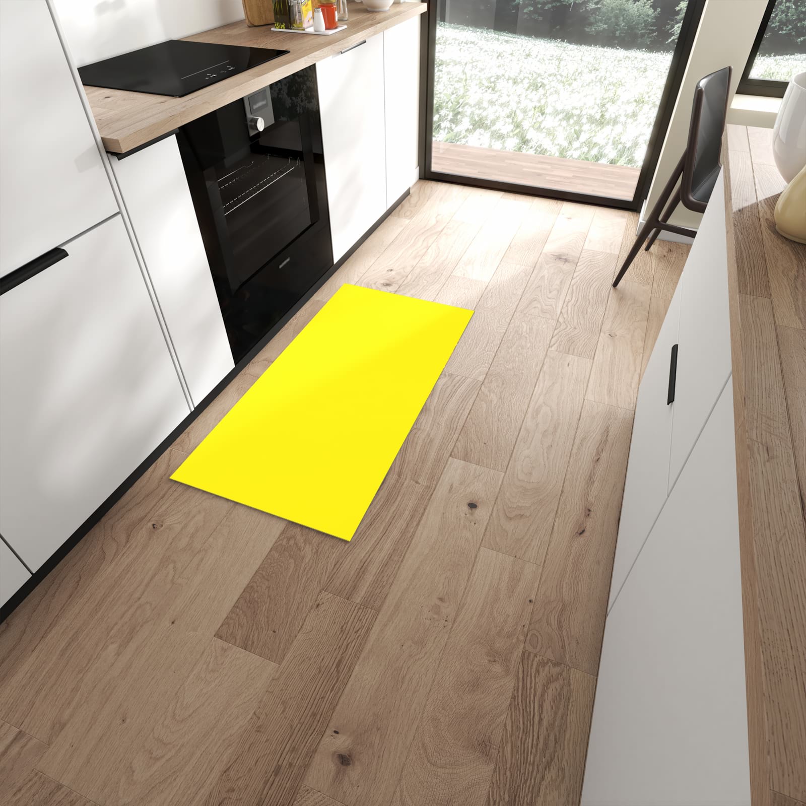 Langlebiger Küchenteppich mit Motiv Gelber Hintergrund I in moderner Küche #grösse_60 x 120 cm