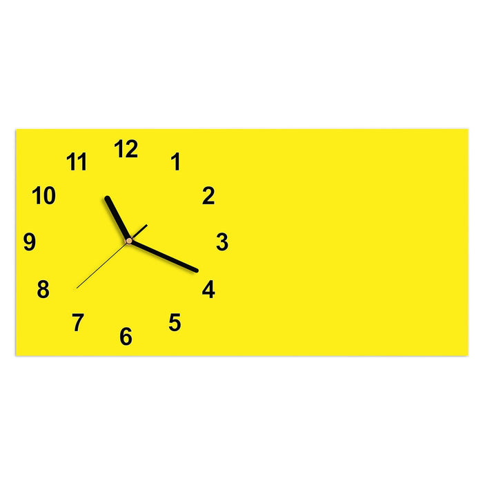 Wanduhr Gelber Hintergrund I aus Glas – Querformat 60 × 30 cm mit Ziffernblatt Modern