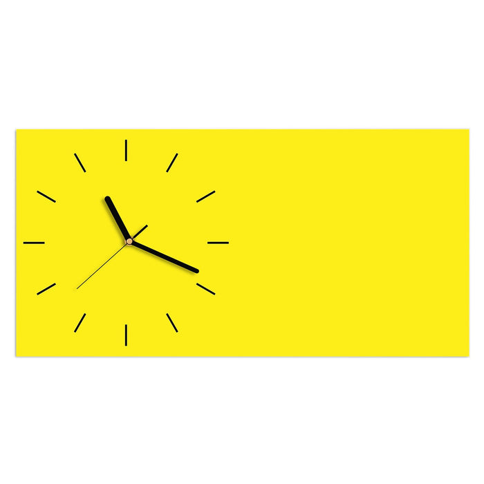 Wanduhr Gelber Hintergrund I aus Glas – Querformat 60 × 30 cm mit Ziffernblatt Linie