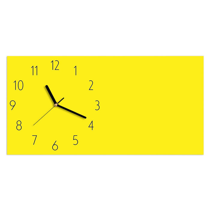 Wanduhr Gelber Hintergrund I aus Glas – Querformat 60 × 30 cm mit Ziffernblatt Elegant