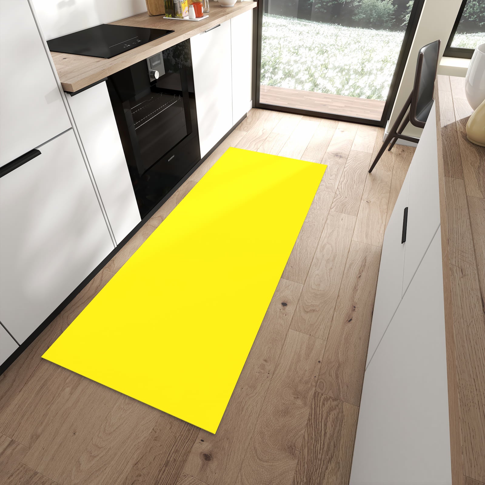 Hygienischer Küchenteppich mit Motiv Gelber Hintergrund I in moderner Küche - waschbar