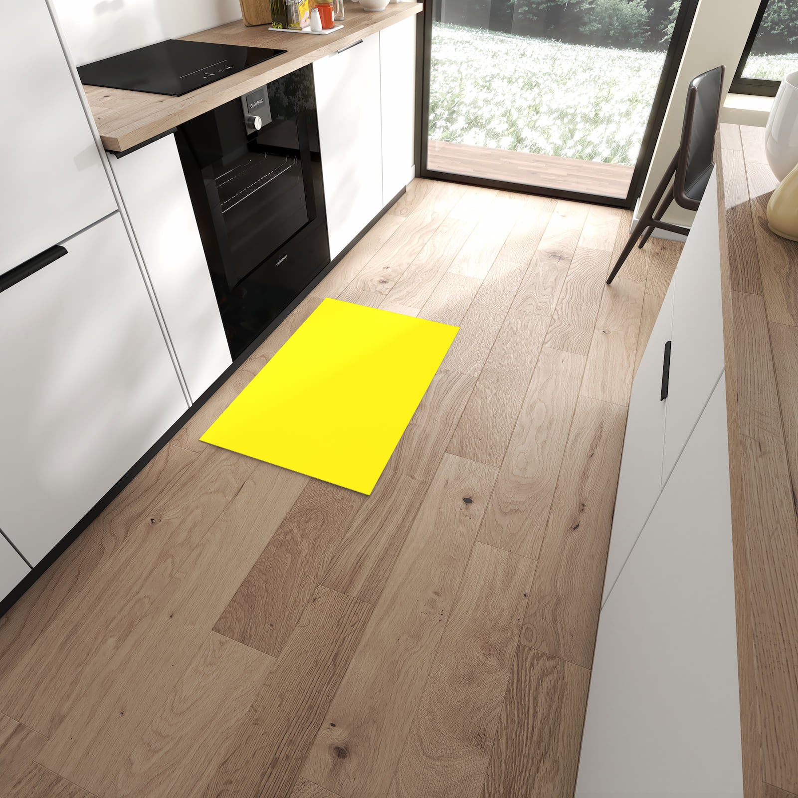 Küchenvorleger mit Motiv Gelber Hintergrund I für angenehme Haptik in moderner Küche