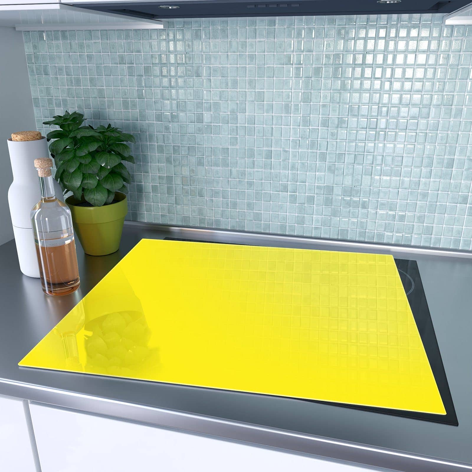 1-teilige Herdabdeckplatte mit Gelber Hintergrund I-Motiv auf dem Ceranfeld