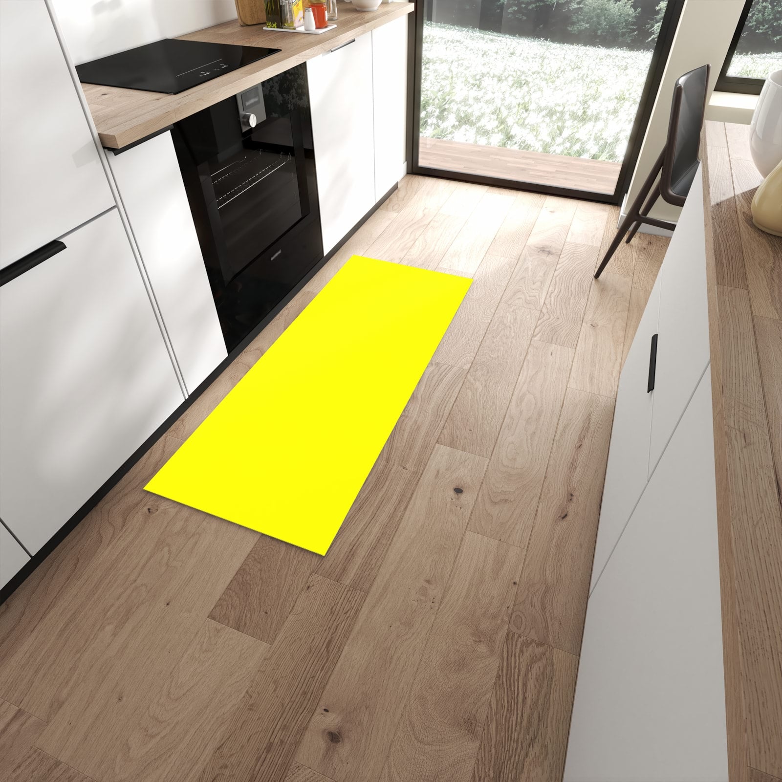 Farbbeständiger Küchenläufer mit Motiv Gelber Hintergrund II in moderner Küche #grösse_60 x 150 cm