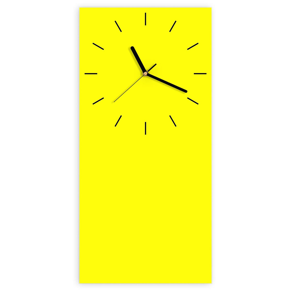 Wanduhr aus Glas, Ziffernblatt Linie mit Motiv Zitronengelb: Vollflächiges reines, sehr grelles Gelb