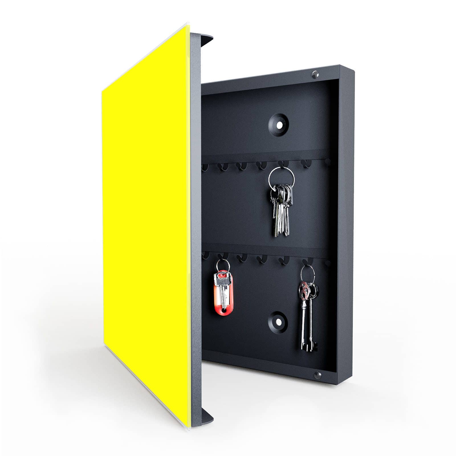 Schlüsselkasten mit Absenkautomatik und Motiv Gelber Hintergrund II in geöffneter Innenansicht