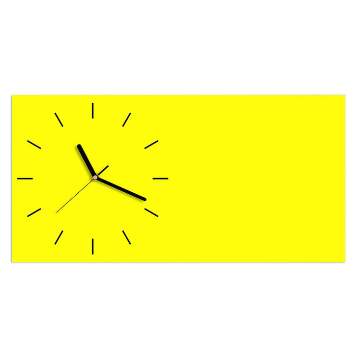 Wanduhr Gelber Hintergrund II aus Glas – Querformat 60 × 30 cm mit Ziffernblatt Linie