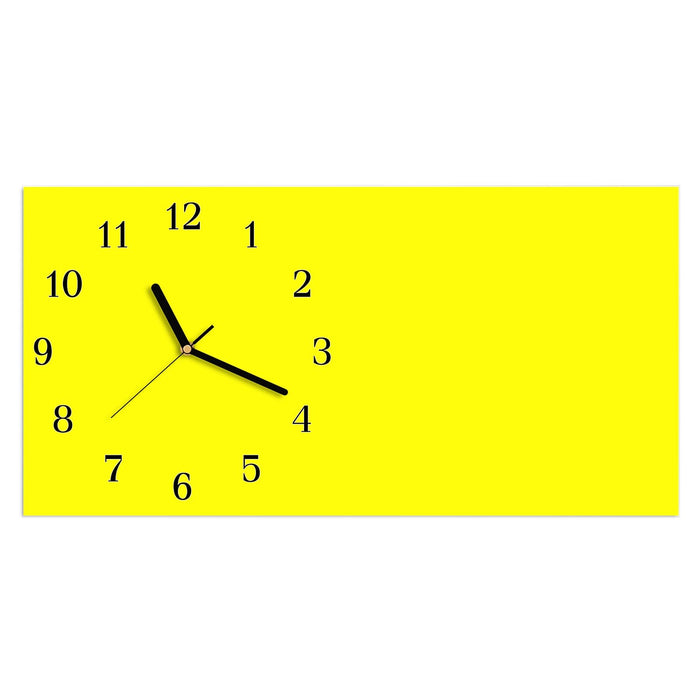 Wanduhr Gelber Hintergrund II aus Glas – Querformat 60 × 30 cm mit Ziffernblatt Klassisch