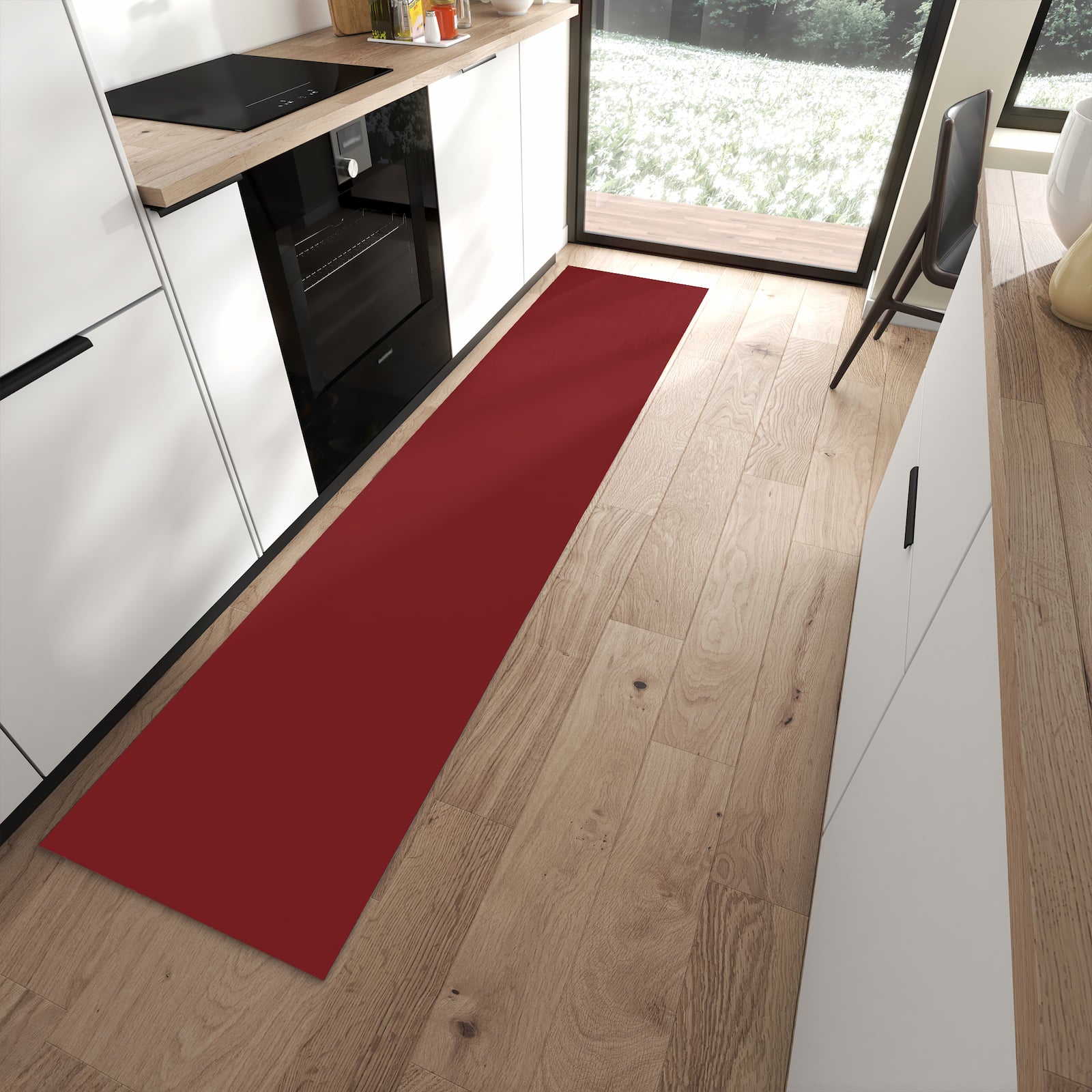 Rutschfester Küchenteppich mit Motiv Weinroter Hintergrund I für angenehmes Stehen in moderner Küche