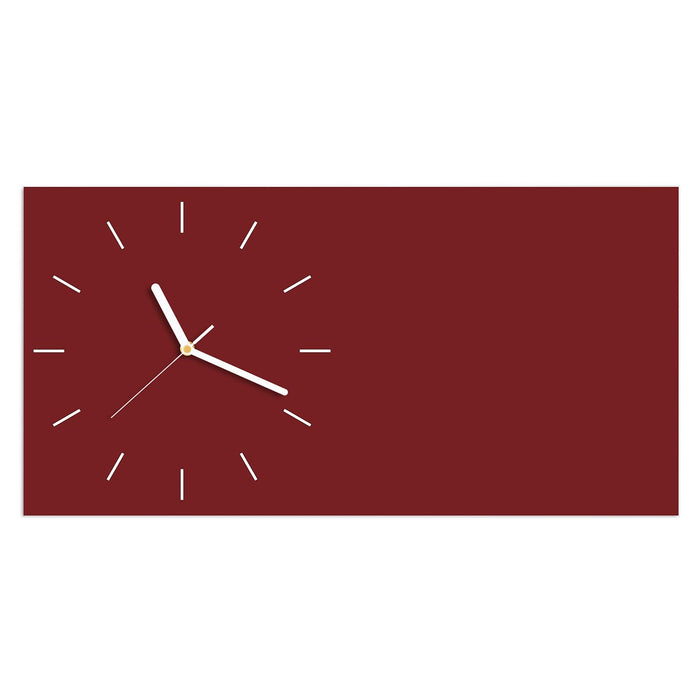 Wanduhr Weinroter Hintergrund I aus Glas – Querformat 60 × 30 cm mit Ziffernblatt Linie