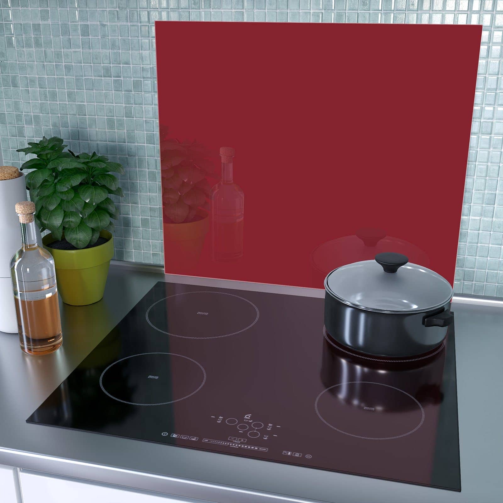 1-teilige Herdabdeckplatte mit Weinroter Hintergrund II-Motiv als Spritzschutz hinter dem Kochfeld