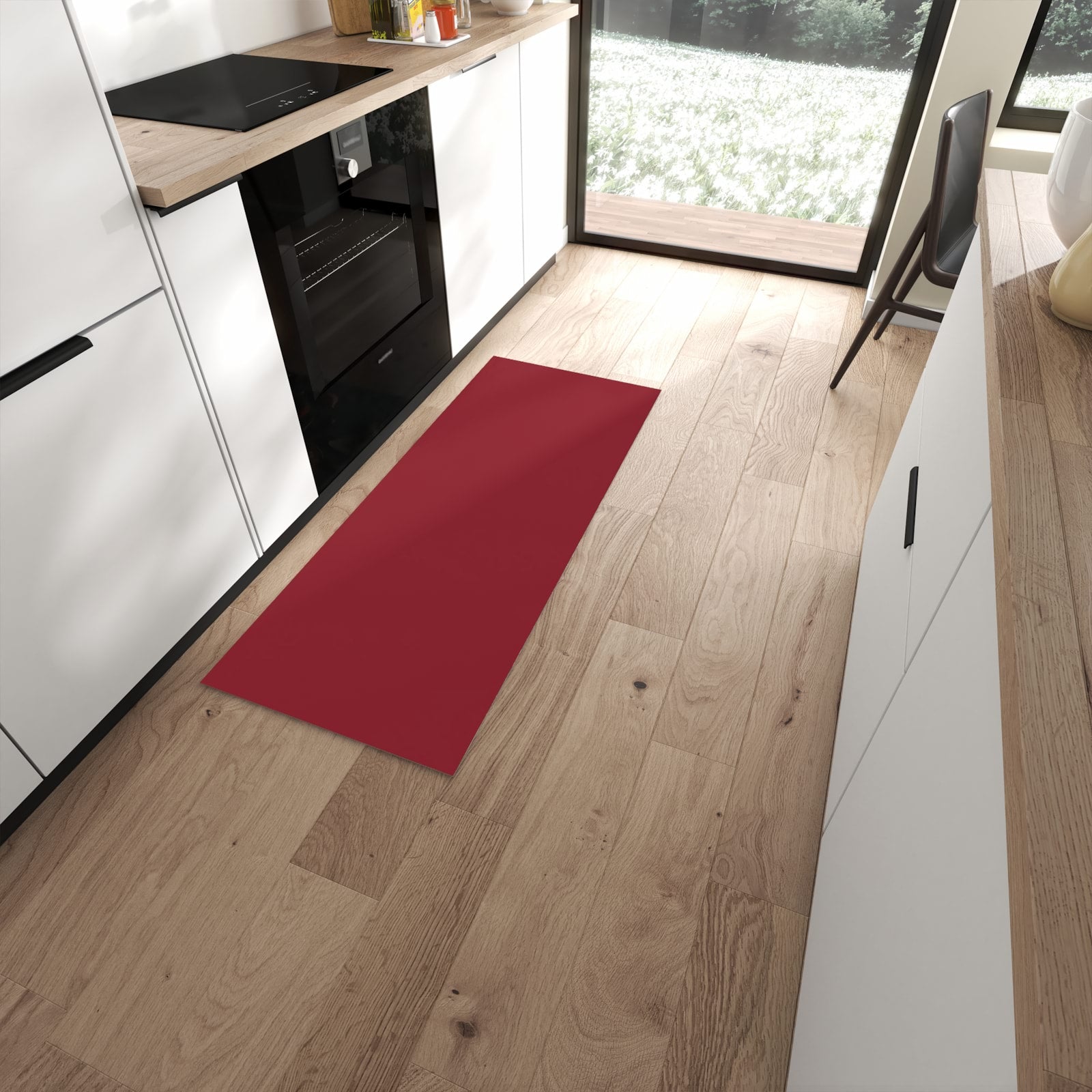 Dünner Küchenteppich mit Motiv Weinroter Hintergrund II in moderner Küche für sicheres Aufbewahren #grösse_60 x 150 cm