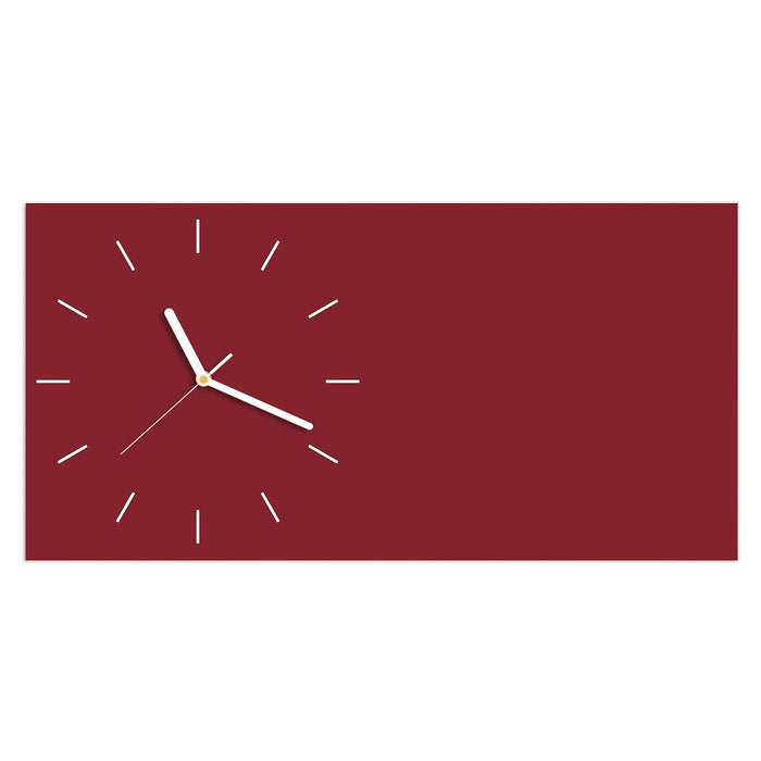 Wanduhr Weinroter Hintergrund II aus Glas – Querformat 60 × 30 cm mit Ziffernblatt Linie
