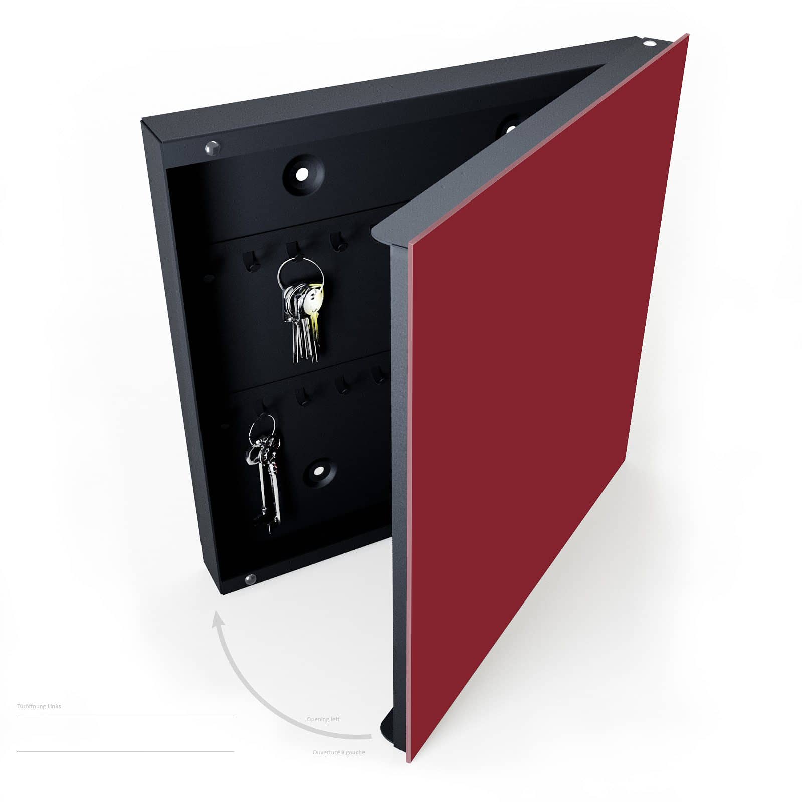 Praktischer Schlüsselkasten mit Motiv Weinroter Hintergrund II halboffen mit Schlüsseln