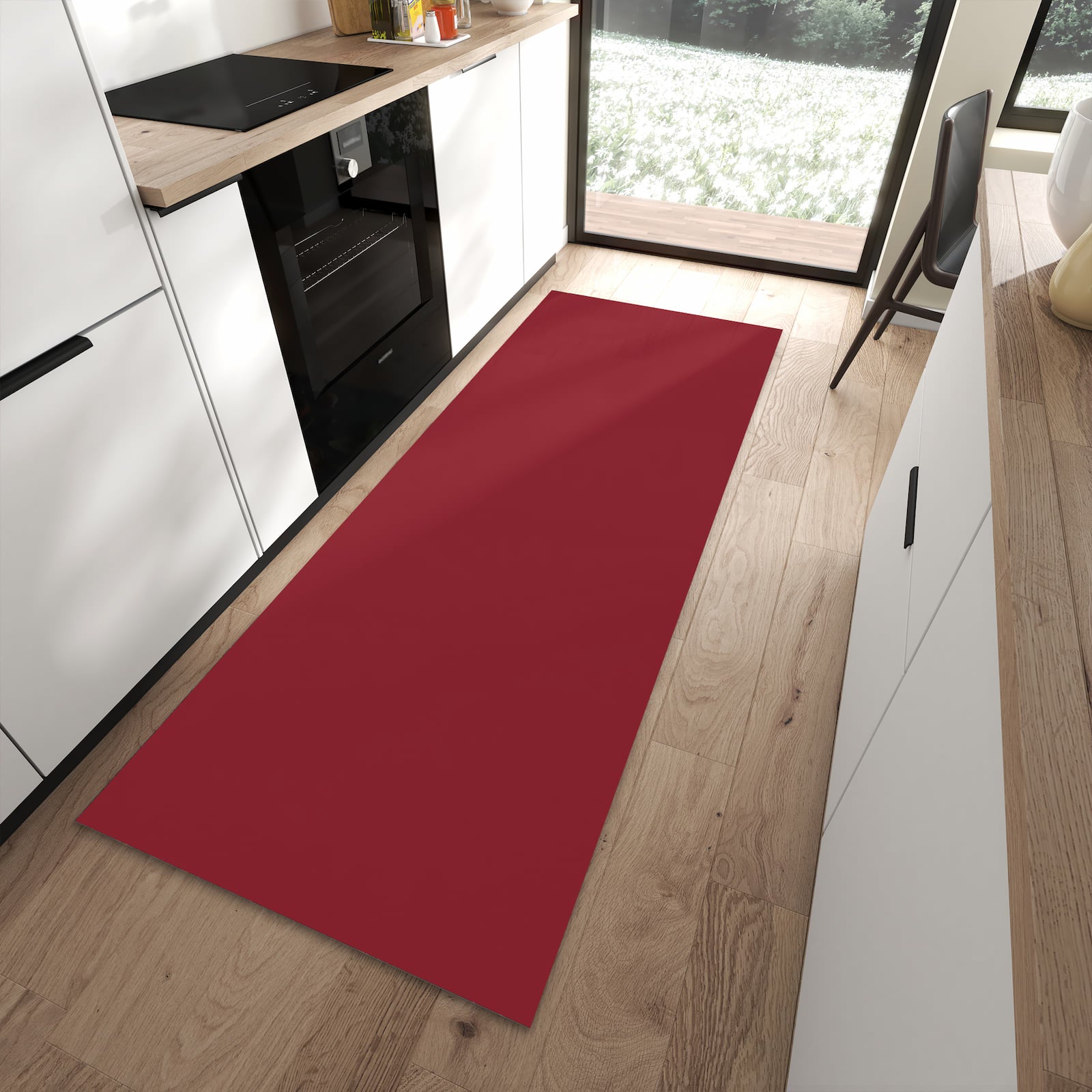 Flacher Küchenteppich mit Motiv Weinroter Hintergrund II in moderner Küche für rutschfesten Stand