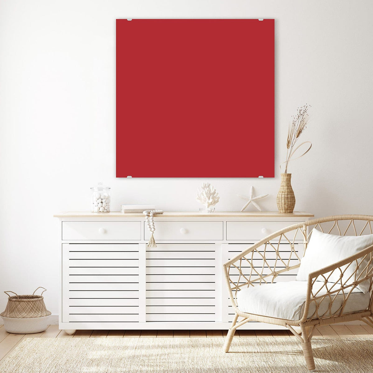 Echtglas, 4 mm – kein Acryl, keine Folie – Wandbild - Kirschrot - Quadratisch