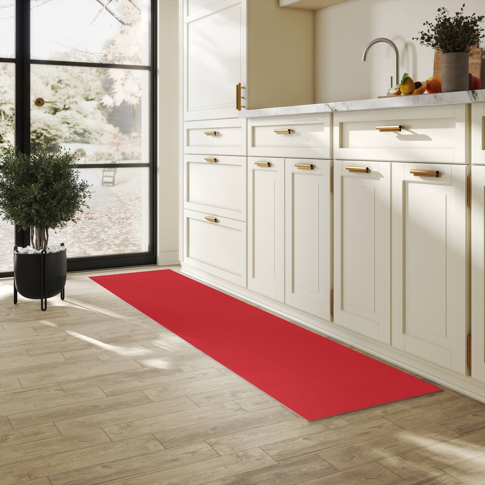 Waschbarer Küchenteppich mit Motiv Weinroter Hintergrund III für Ordnung in heller Küche