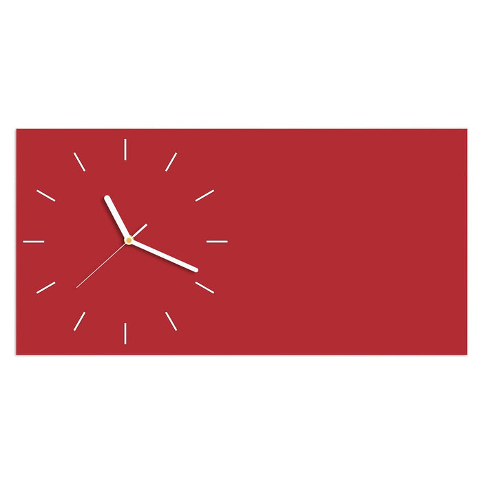 Wanduhr Weinroter Hintergrund III aus Glas – Querformat 60 × 30 cm mit Ziffernblatt Linie