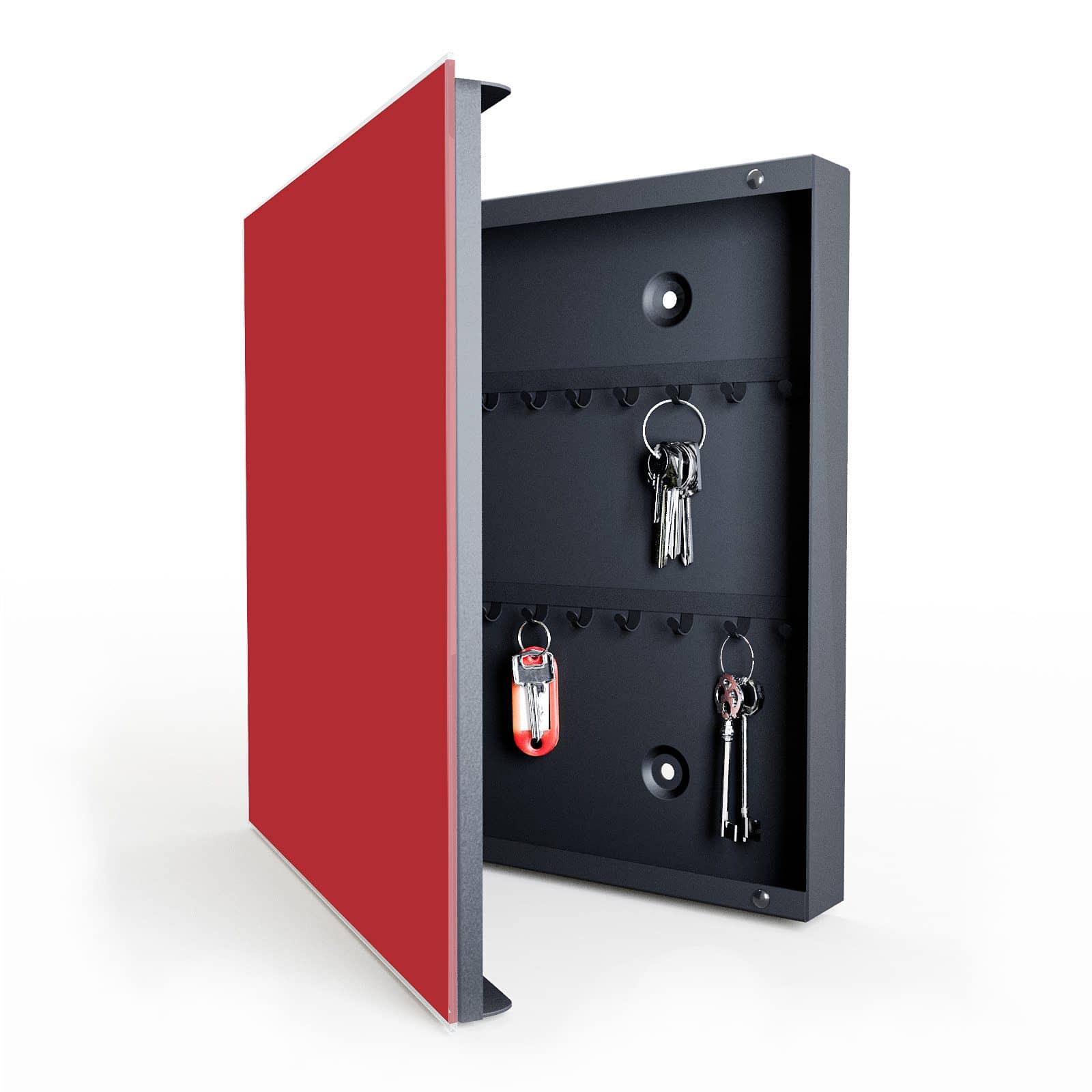 Schlüsselaufbewahrung mit Absenkautomatik und Motiv Weinroter Hintergrund III in geöffneter Innenansicht
