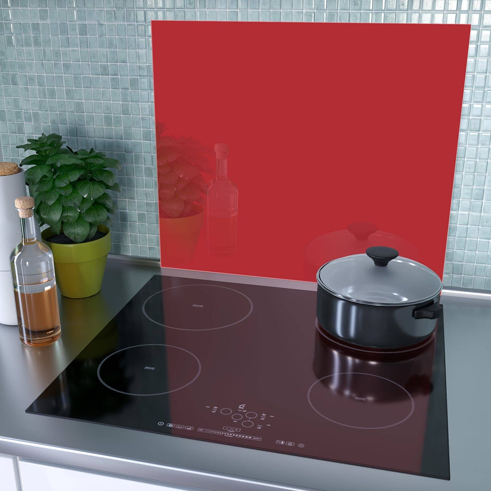 1-teilige Herdabdeckplatte aus Glas mit Weinroter Hintergrund III-Motiv als Spritzschutz hinter dem Kochfeld