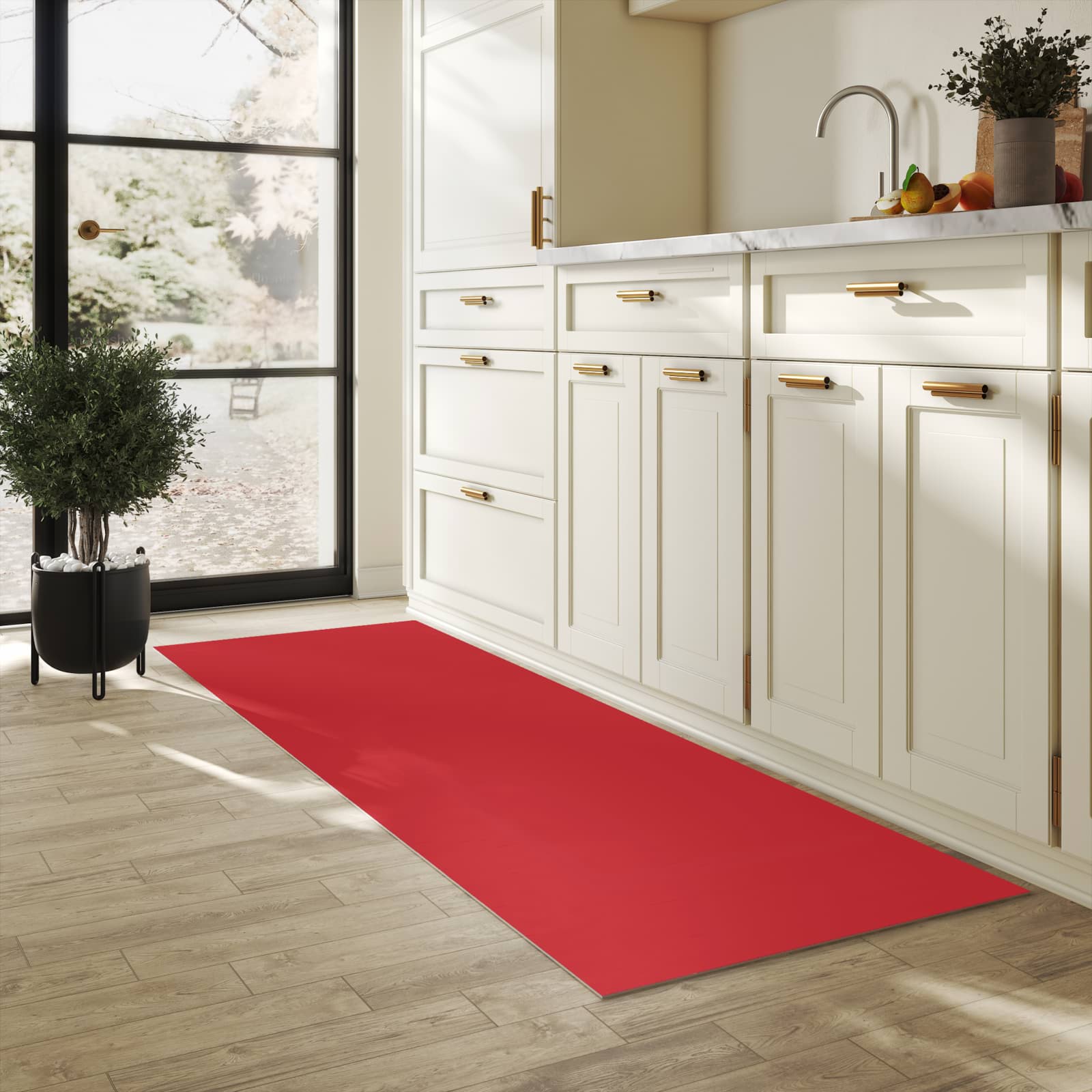 Küchenteppich mit Motiv Weinroter Hintergrund III in heller Küche für sichere Aufbewahrung