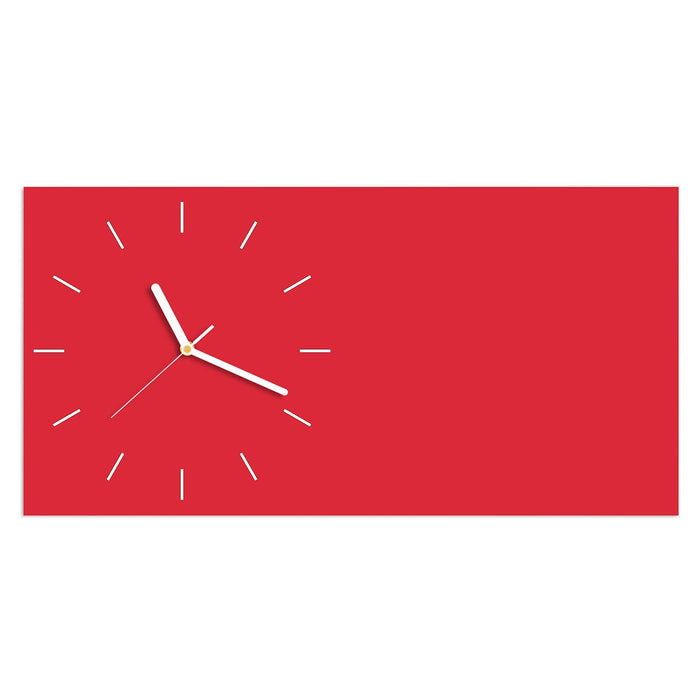 Wanduhr Pink-Roter Hintergrund aus Glas – Querformat 60 × 30 cm mit Ziffernblatt Linie
