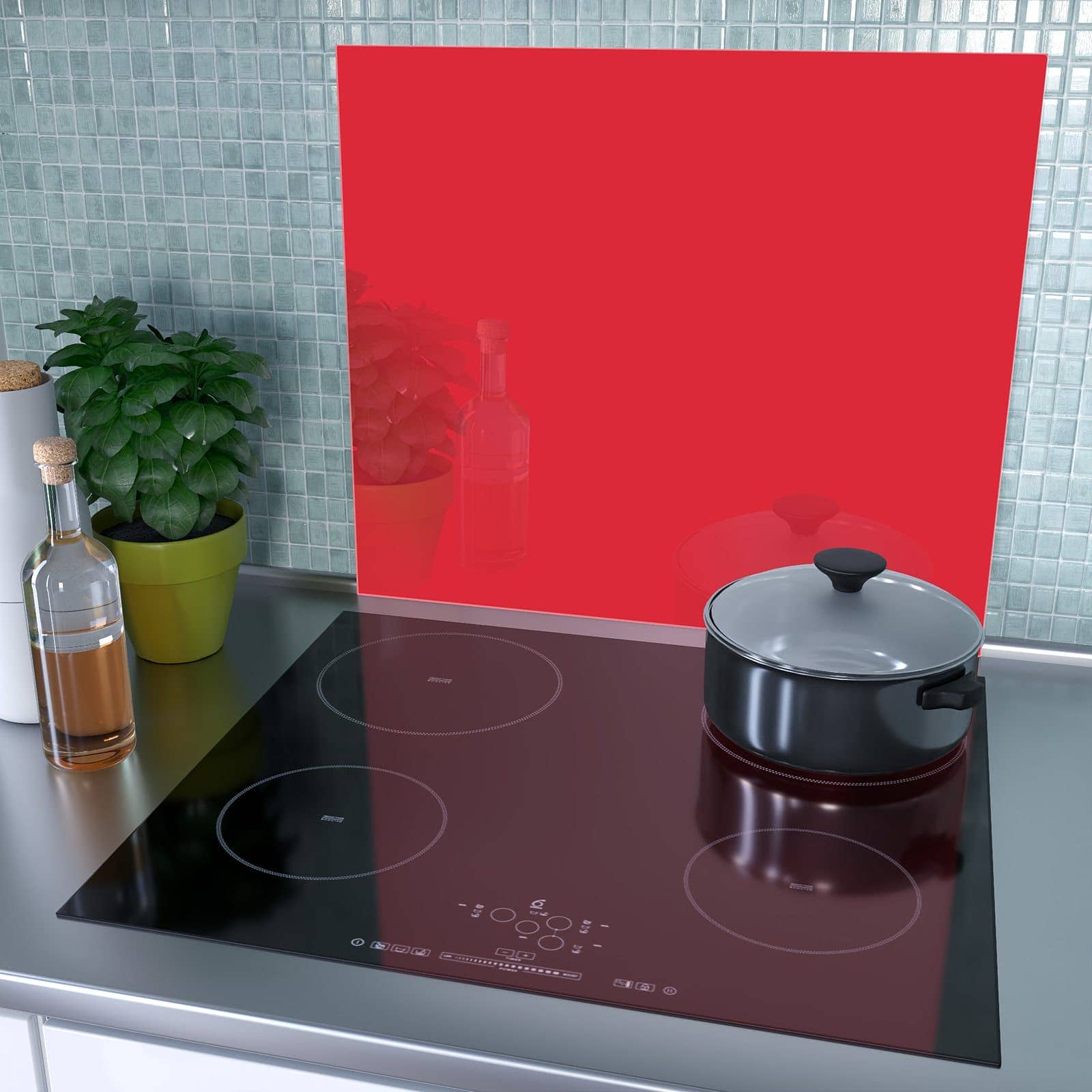 1-teilige Herdabdeckung mit Pink-Roter Hintergrund-Motiv als Spritzschutz hinter dem Kochfeld