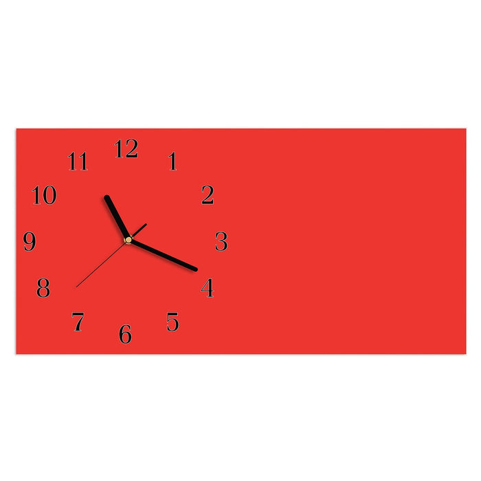 Wanduhr Roter Hintergrund I aus Glas – Querformat 60 × 30 cm mit Ziffernblatt Klassisch
