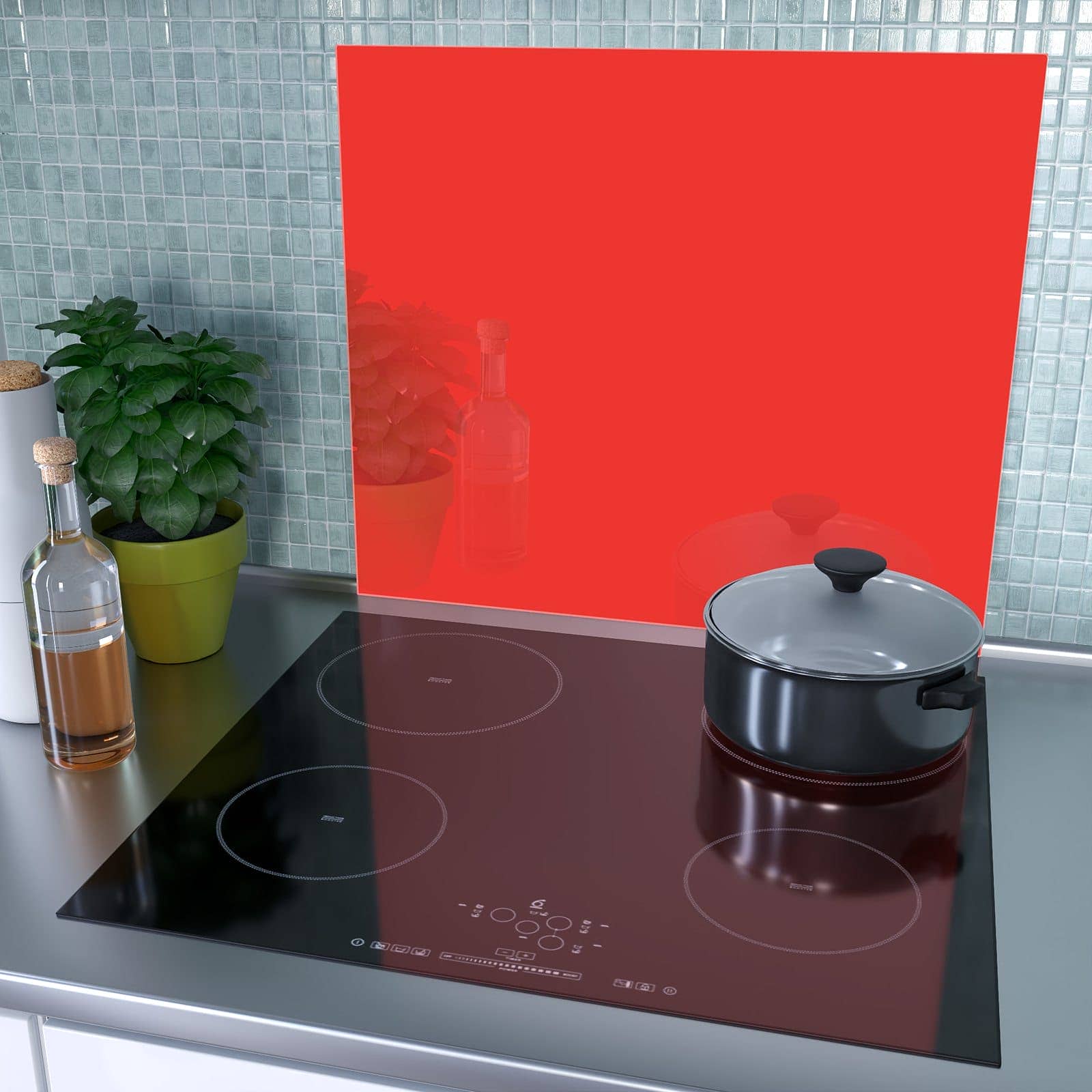 2-teilige Herdabdeckplatte für Ceranfeld mit Roter Hintergrund I-Motiv auf dem Ceranfeld