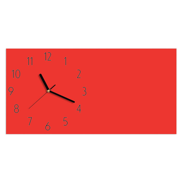 Wanduhr Roter Hintergrund I aus Glas – Querformat 60 × 30 cm mit Ziffernblatt Elegant