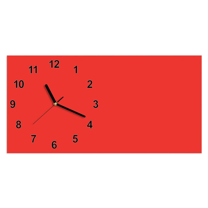 Wanduhr Roter Hintergrund I aus Glas – Querformat 60 × 30 cm mit Ziffernblatt Modern