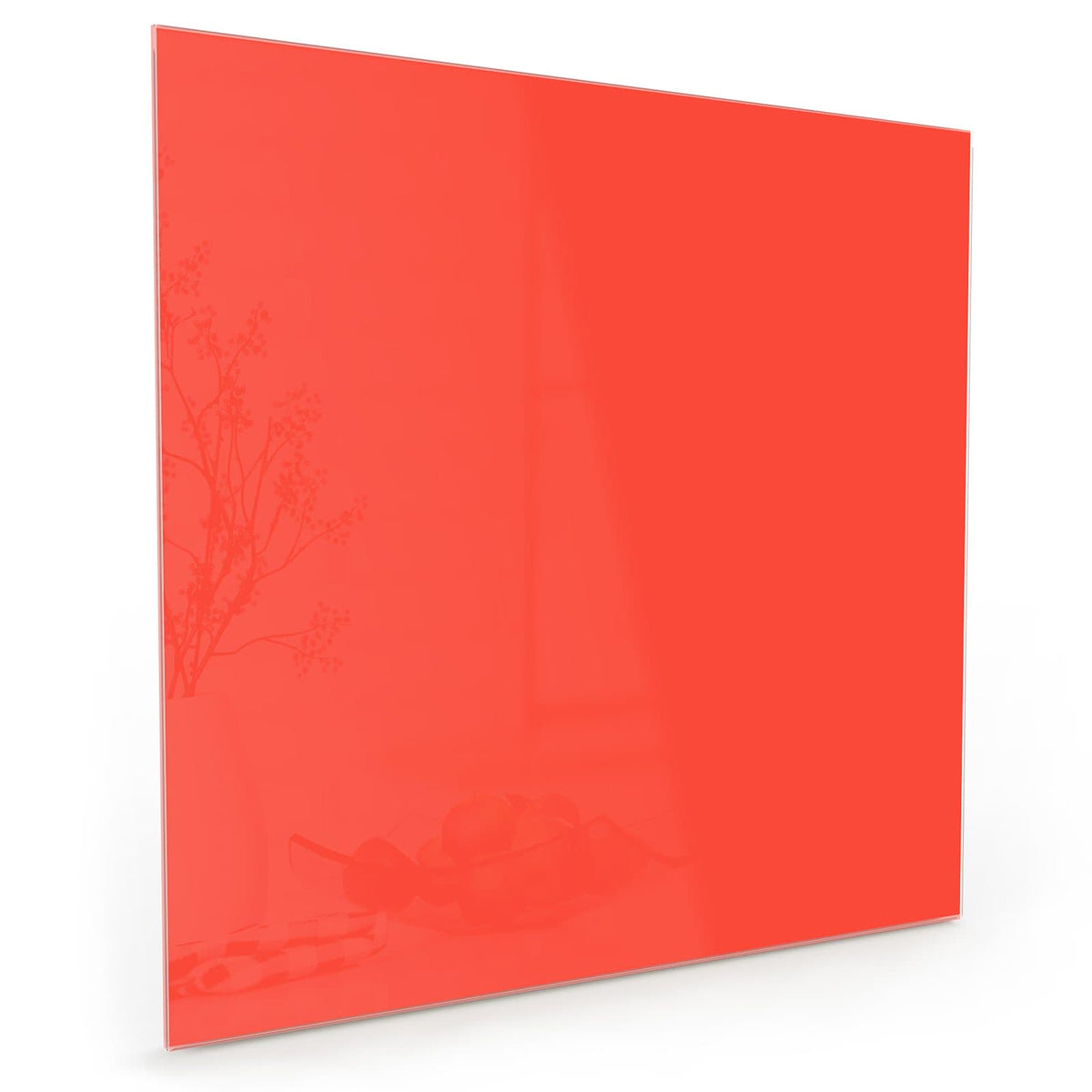Küchenrückwand aus Glas im quadratischen Format mit Motiv Tomatenrot: Vollfläche in hellem, orangestichigem Rot