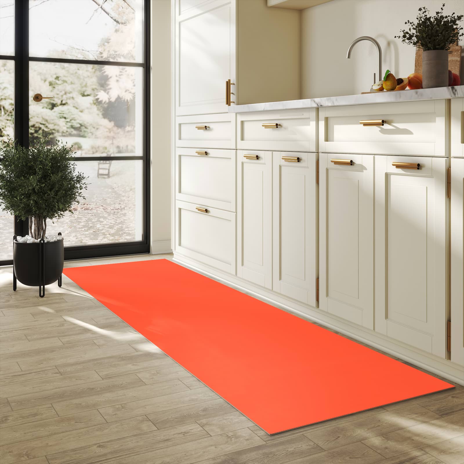 Rutschfester Küchenläufer mit Motiv Rot-Oranger Hintergrund für Trittkomfort in heller Küche