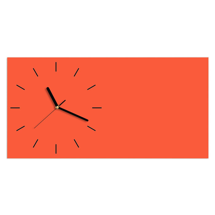 Wanduhr Rot-Oranger Hintergrund aus Glas – Querformat 60 × 30 cm mit Ziffernblatt Linie
