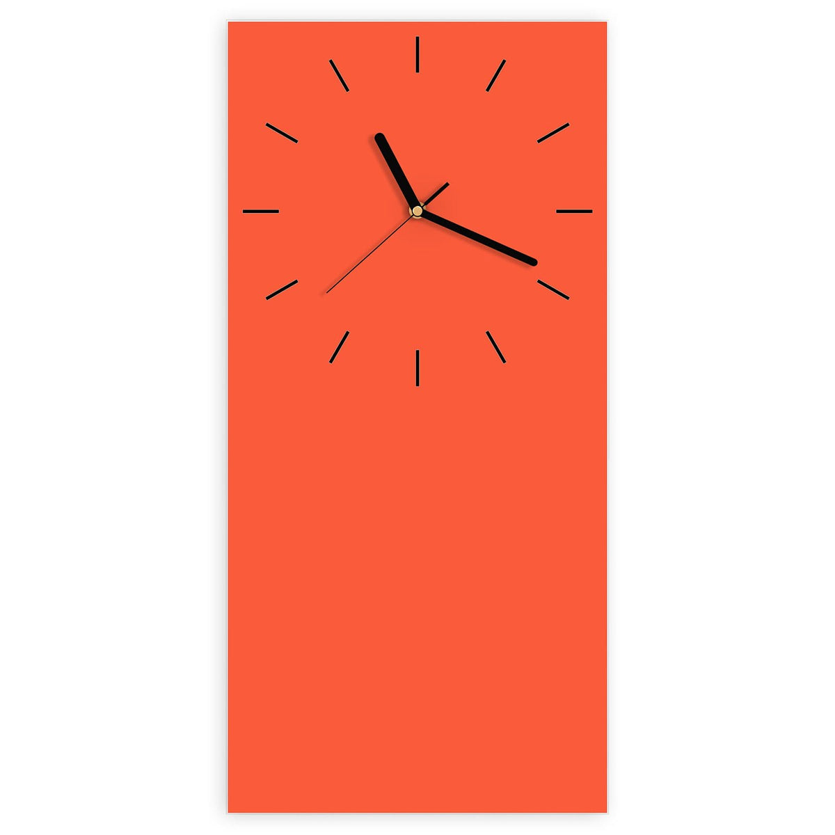 Wanduhr aus Glas, Ziffernblatt Linie mit Motiv Rotoranger Hintergrund: Einfarbige Fläche in leuchtendem Rotorange