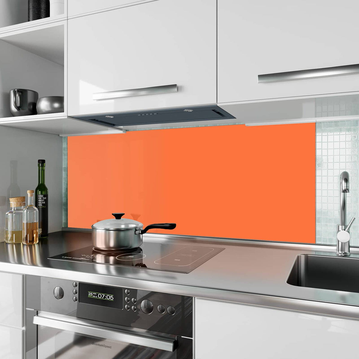 Küchenrückwand Mandarinorange aus Glas – Warmes Orange als ruhige Fläche