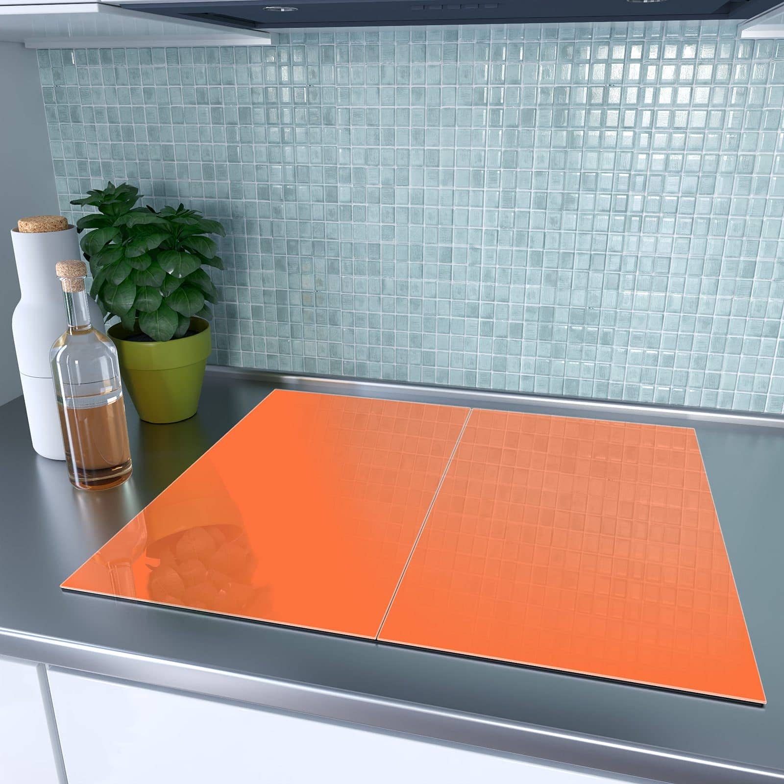 2-teilige Herdabdeckplatte mit Dunkeloranger Hintergrund I-Motiv auf dem Ceranfeld