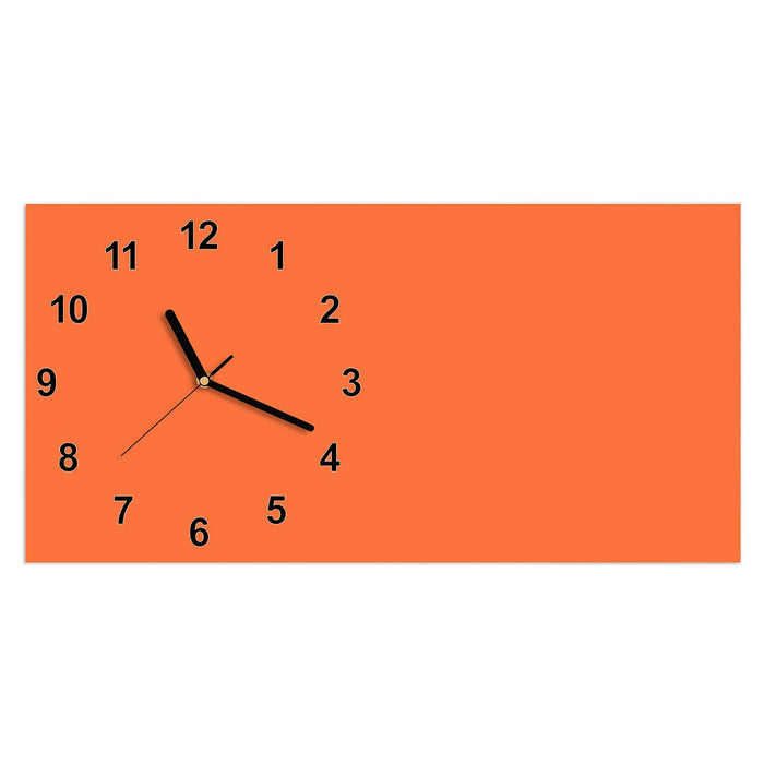 Wanduhr Dunkeloranger Hintergrund I aus Glas – Querformat 60 × 30 cm mit Ziffernblatt Modern