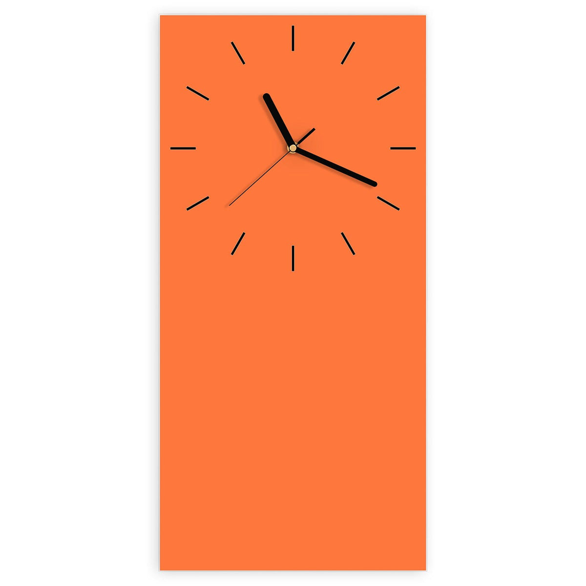 Wanduhr aus Glas, Ziffernblatt Linie mit Motiv Korallenorange: Vollflächiges helles Orange