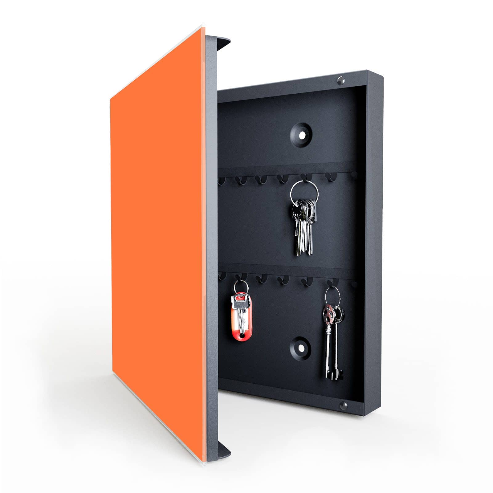 Universeller Schlüsselkasten mit Motiv Dunkeloranger Hintergrund II in geöffneter Innenansicht