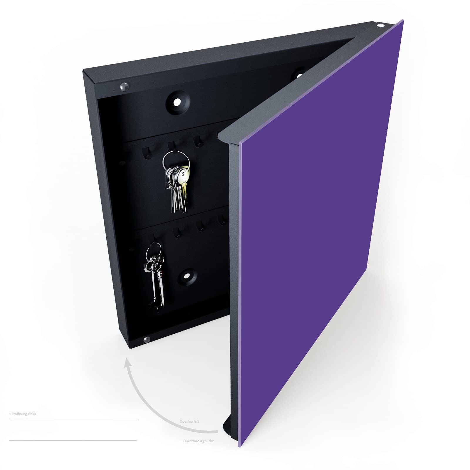 Langlebige Schlüsselbox mit Motiv Lila Hintergrund I halboffen mit Schlüsseln