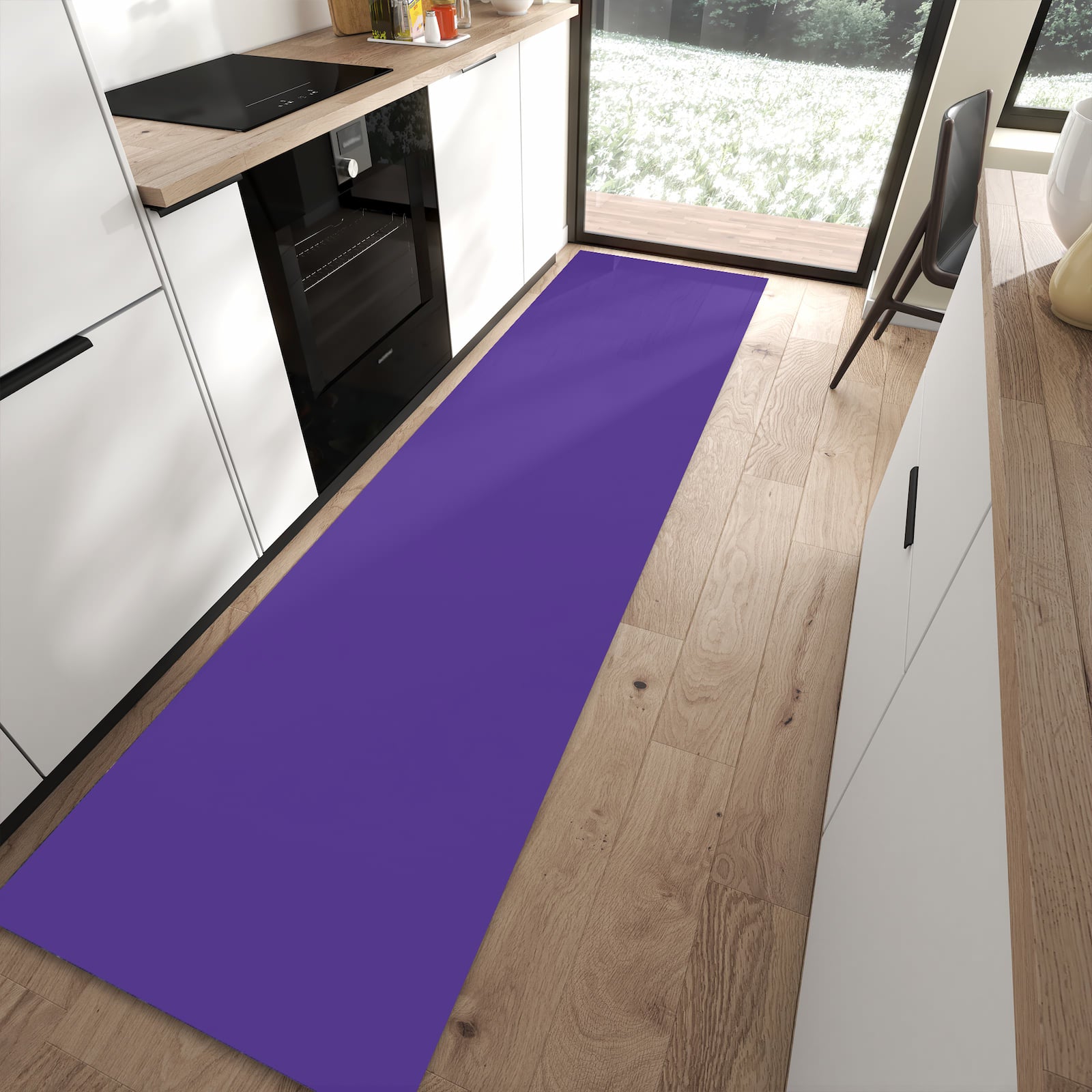Hygienischer Küchenteppich mit Motiv Lila Hintergrund I in moderner Küche - leicht waschbar