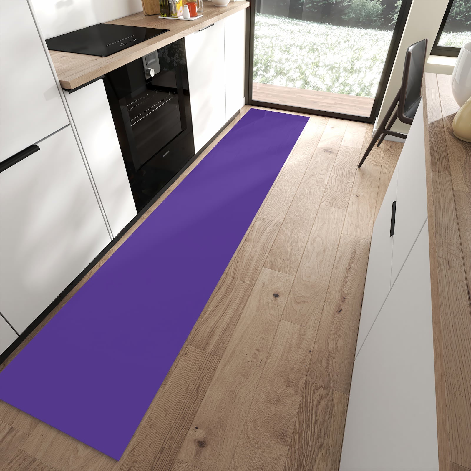 Pflegeleichter Küchenteppich mit Motiv Lila Hintergrund I in moderner Küche