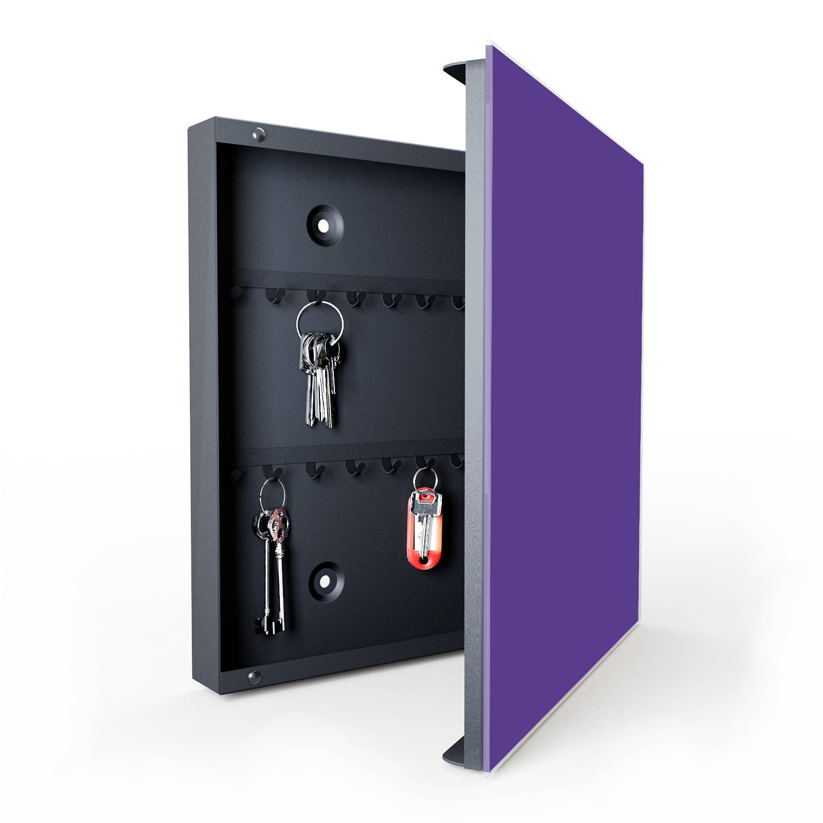 Farbbeständiger Metall Schlüsselkasten mit Motiv Lila Hintergrund I in geöffneter Innenansicht