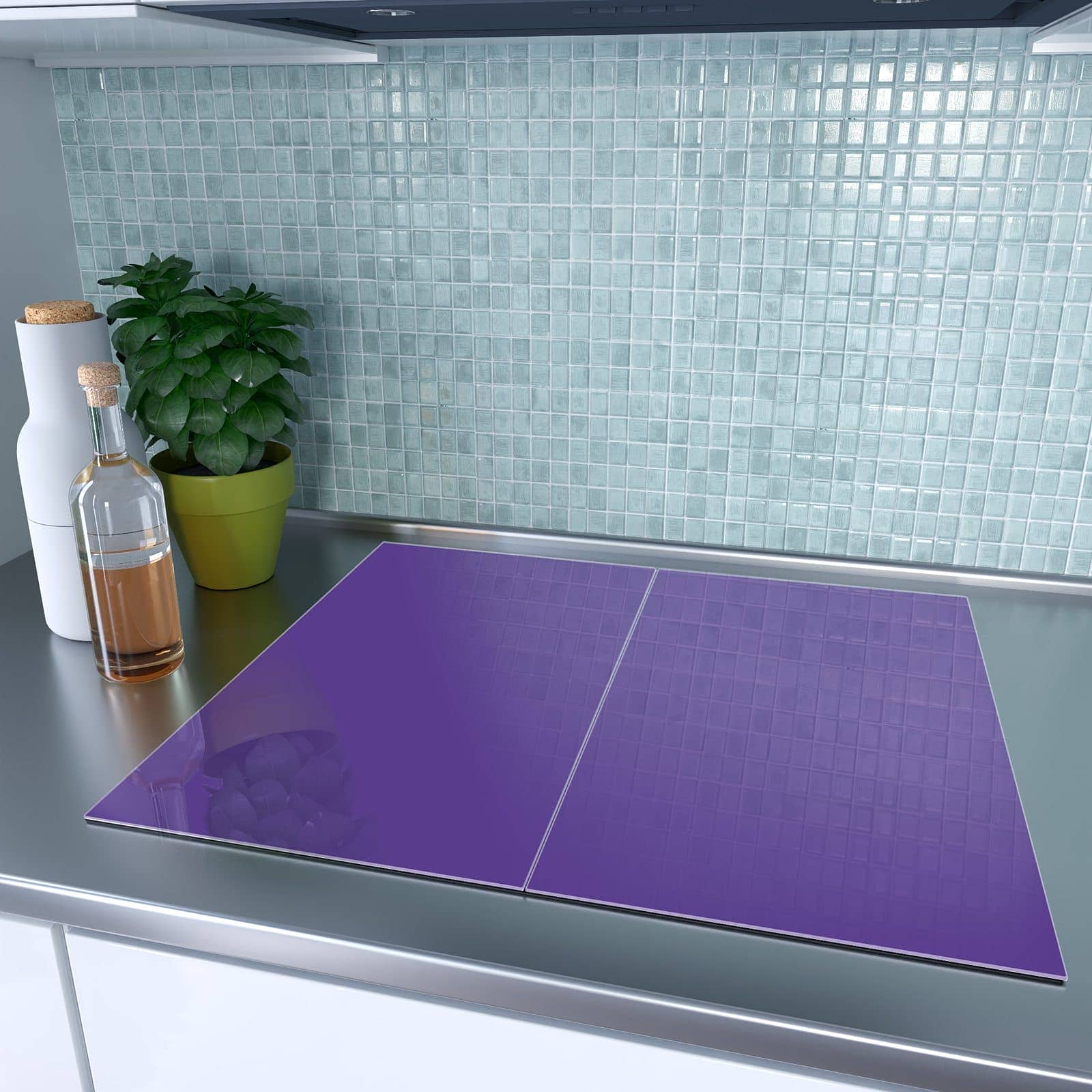 2-teilige Herdabdeckplatte mit Lila Hintergrund I-Motiv auf dem Ceranfeld