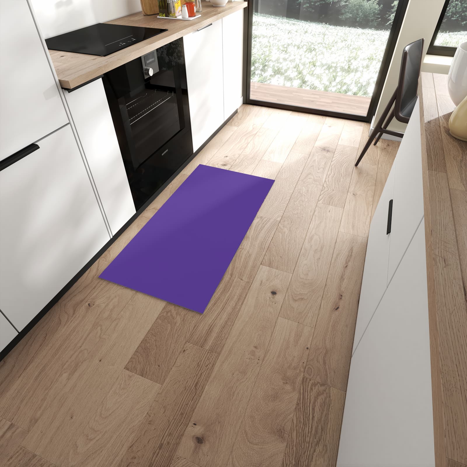 Fleckenresistenter waschbarer Teppich mit Motiv Lila Hintergrund I in moderner Küche #grösse_60 x 120 cm